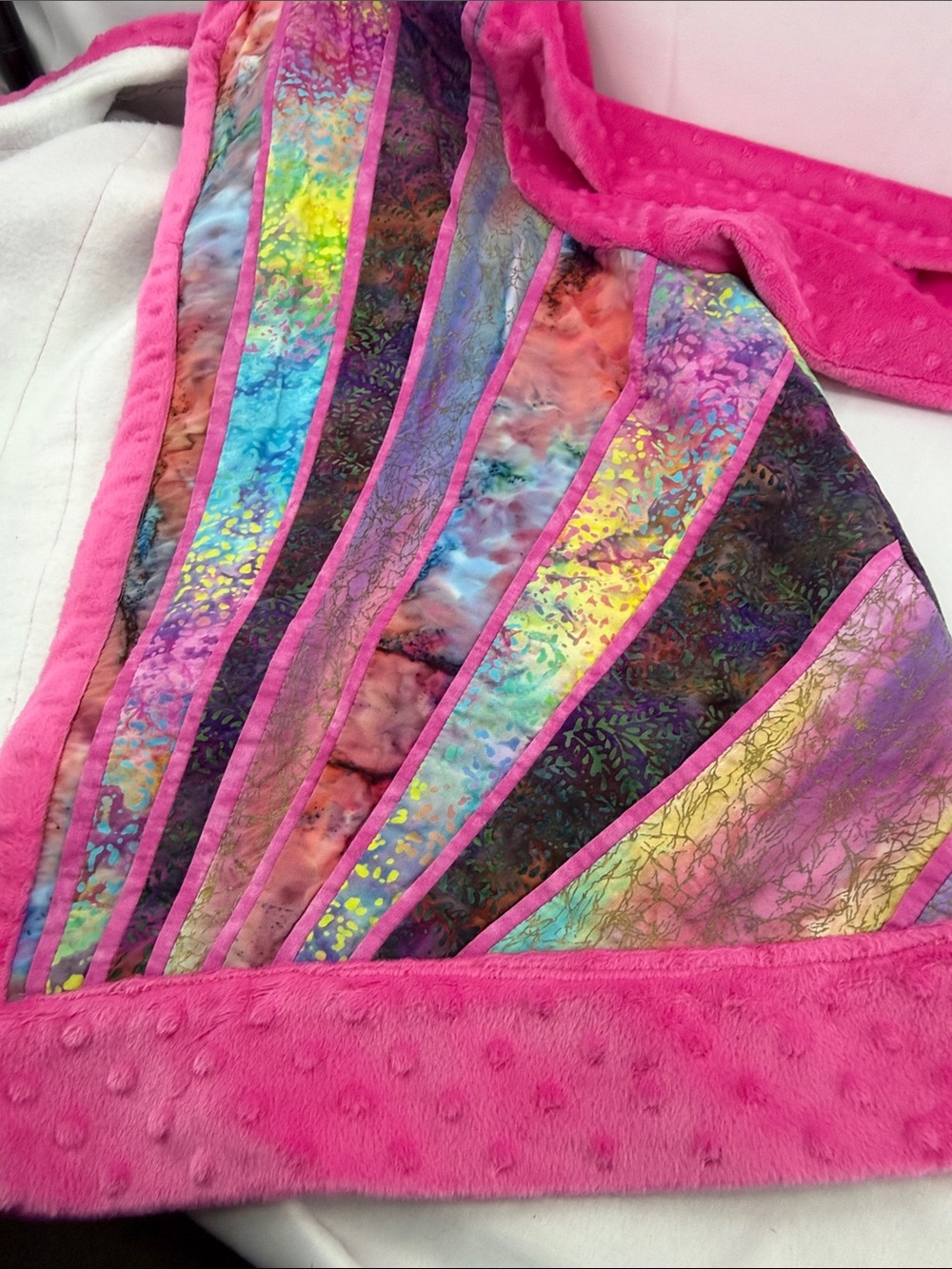 One-of-a-Kind Womens Vibrant Pink Patchwork Quilted Open Front Jacket, est sz XL - Picture 5 of 15